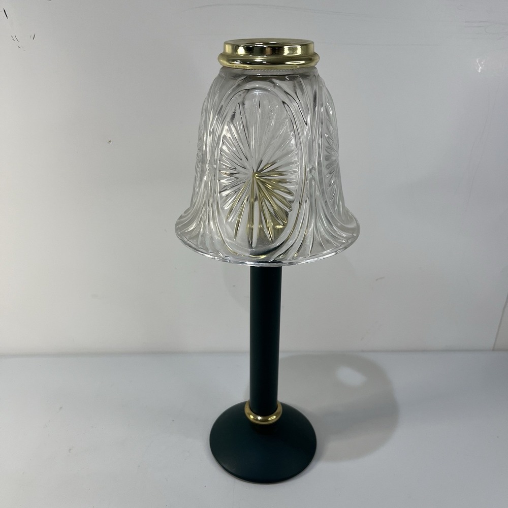 Vtg Partylite Candle Lamp Stratford Green Retired Starburst Glass Shade Brass